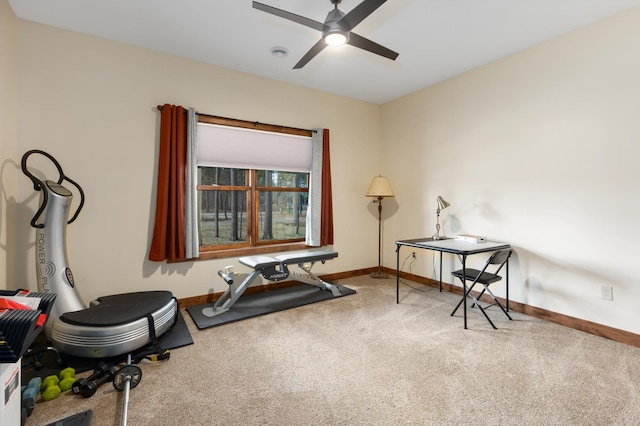 16605 Piper Ln, Brainerd, MN 56401 - workout area featuring carpet flooring, baseboards, and ceiling fan