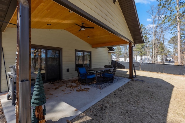 16605 Piper Ln, Brainerd, MN 56401 - view of patio / terrace with fence, ceiling fan, and outdoor dining area