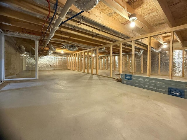 view of unfinished basement
