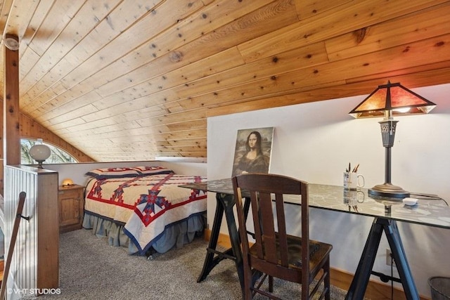 351 12 3/4 Ave, Almena, WI 54805 - bedroom with carpet flooring, lofted ceiling, and wood ceiling