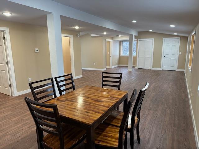 482 US Highway 12, Ortonville, MN 56278 - dining space with wood finished floors, recessed lighting, baseboards, and lofted ceiling