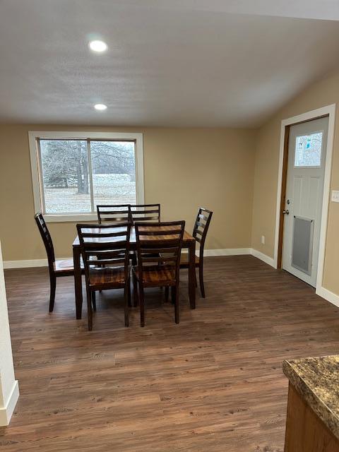 482 US Highway 12, Ortonville, MN 56278 - dining space featuring baseboards, healthy amount of natural light, recessed lighting, and dark wood finished floors