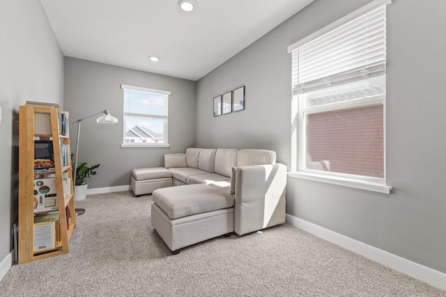 12678 Erskin St NE, Blaine, MN 55449 - living room featuring carpet, baseboards, and recessed lighting