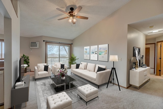14831 Endicott Way Unit 315, Apple Valley, MN 55124 - living area with light carpet, lofted ceiling, a textured ceiling, and ceiling fan