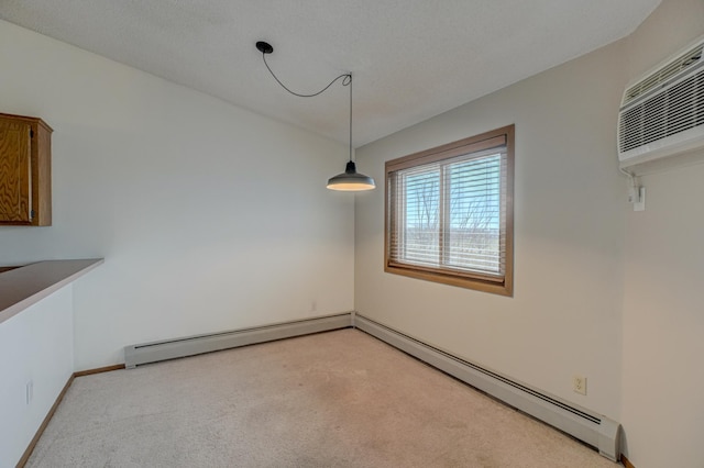 14831 Endicott Way Unit 315, Apple Valley, MN 55124 - unfurnished dining area featuring baseboard heating, light carpet, a wall mounted AC, and baseboards