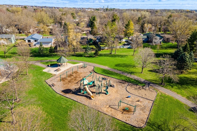 birds eye view of property with a residential view