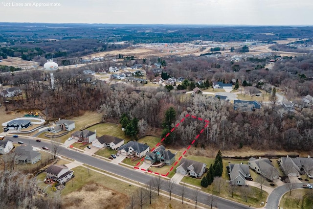 drone / aerial view featuring a residential view