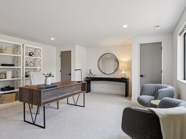 251 Glenbrook Rd N, Wayzata, MN 55391 - home office with light carpet, recessed lighting, and baseboards