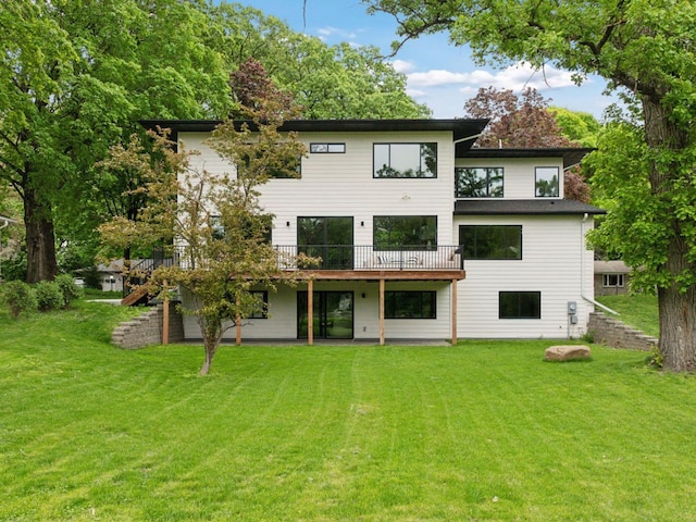 251 Glenbrook Rd N, Wayzata, MN 55391 - back of property featuring a lawn and a wooden deck