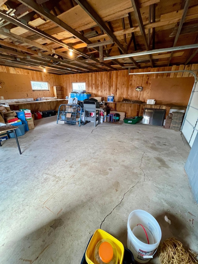 garage with wooden walls