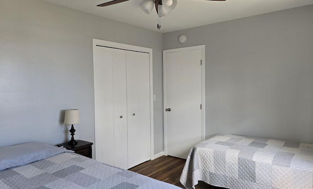 22004 Old Curry Rd SE, Cass Lake, MN 56633 - bedroom with dark wood-style floors, a closet, and ceiling fan