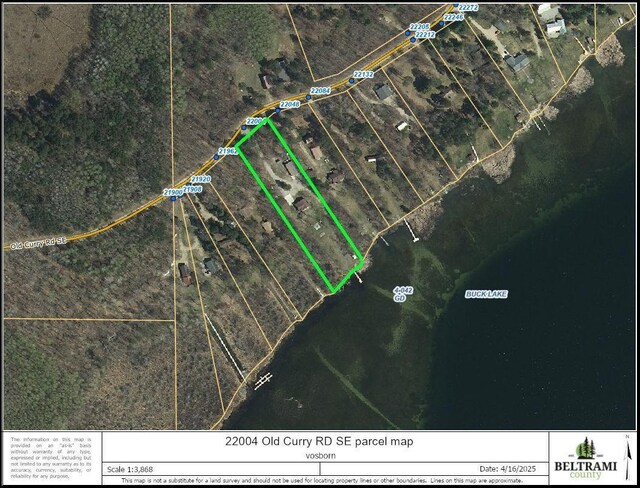 22004 Old Curry Rd SE, Cass Lake, MN 56633 - aerial map of property and surrounding area featuring property parcel outlined