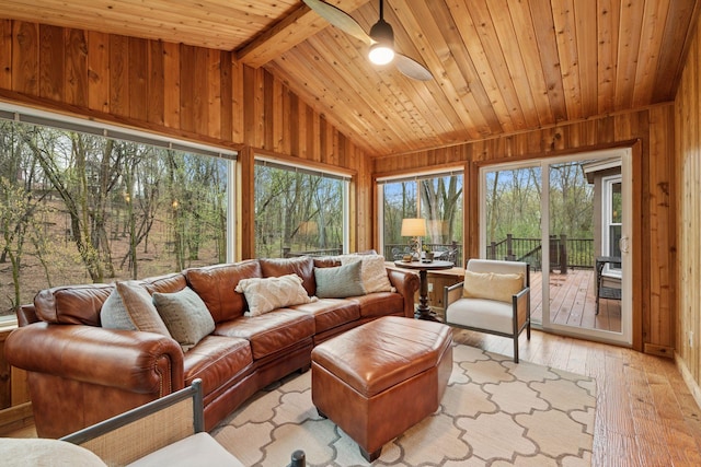 sunroom with beamed ceiling