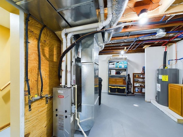 unfinished below grade area featuring water heater