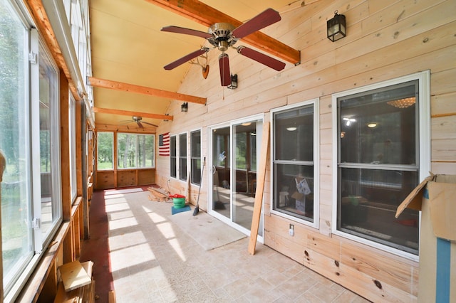 21682 Rebel Rd, Center Twp, MN 56465 - unfurnished sunroom featuring ceiling fan