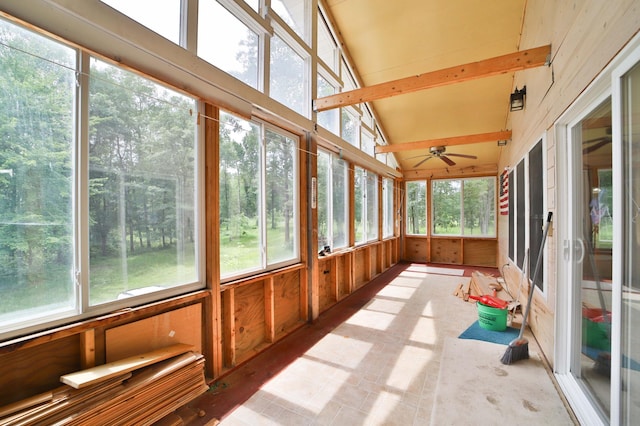 21682 Rebel Rd, Center Twp, MN 56465 - unfurnished sunroom featuring a ceiling fan