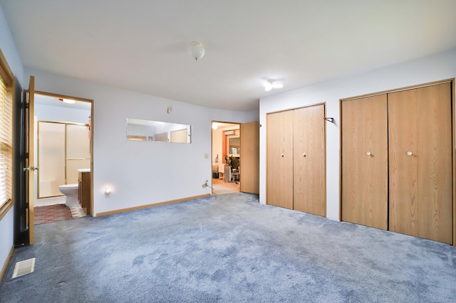 21682 Rebel Rd, Center Twp, MN 56465 - unfurnished bedroom featuring multiple closets, carpet floors, and ensuite bath