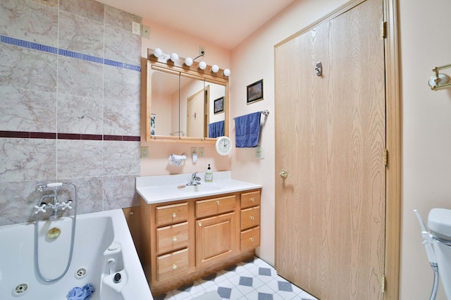 21682 Rebel Rd, Center Twp, MN 56465 - bathroom with a whirlpool tub, vanity, and tile patterned floors