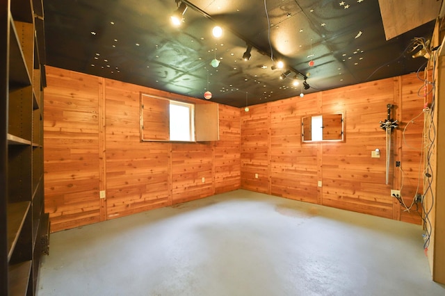 21682 Rebel Rd, Center Twp, MN 56465 - below grade area featuring rail lighting and wood walls