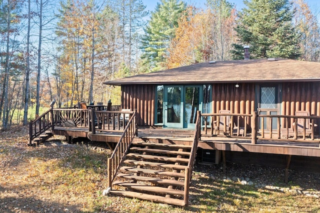 wooden terrace featuring stairway