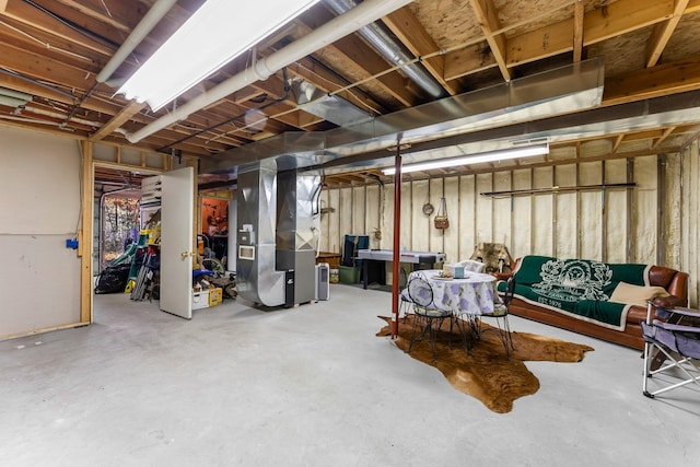 unfinished basement with heating unit