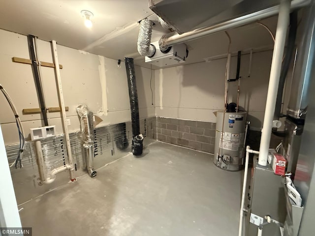 unfinished basement with water heater