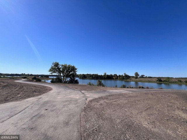 view of road with a water view