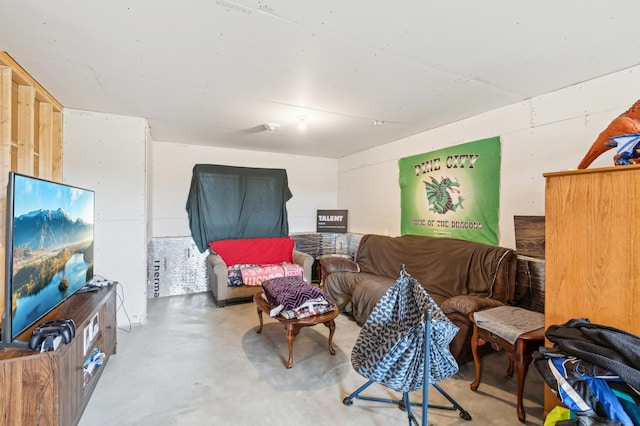 living room with concrete flooring