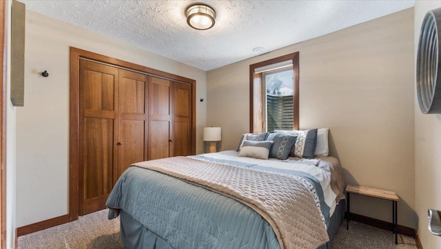 12468 Hermosa Beach Rd NW, Alexandria, MN 56308 - bedroom with light carpet, baseboards, a closet, and a textured ceiling