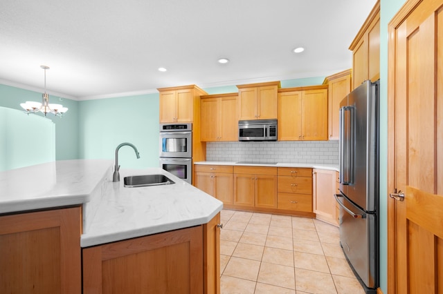 200 Michigan St Unit 1, Lake City, MN 55041 - kitchen with stainless steel appliances, light brown cabinetry, a sink, backsplash, and light countertops