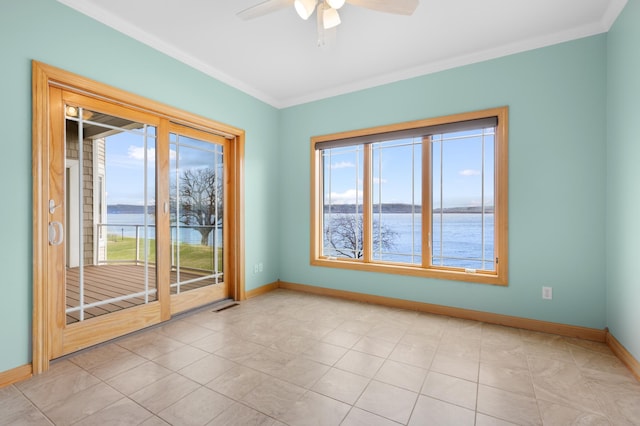 200 Michigan St Unit 1, Lake City, MN 55041 - spare room featuring a ceiling fan, a water view, and crown molding