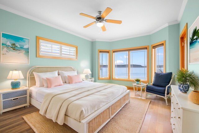 200 Michigan St Unit 1, Lake City, MN 55041 - bedroom with wood finished floors, a ceiling fan, and ornamental molding