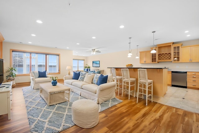 200 Michigan St Unit 1, Lake City, MN 55041 - living room featuring light wood-type flooring, recessed lighting, and ceiling fan