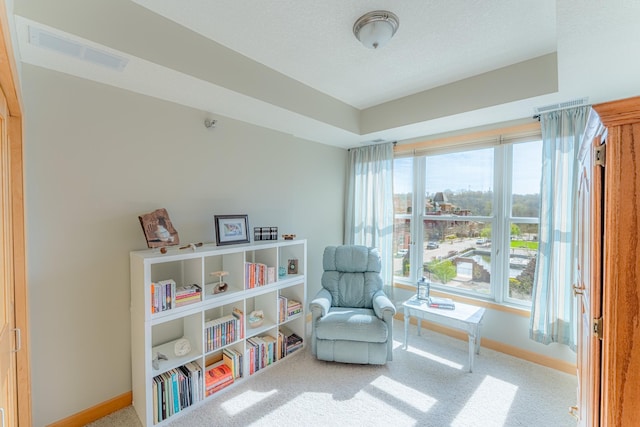 630 Main St N Unit 308, Stillwater, MN 55082 - sitting room featuring carpet floors, baseboards, a textured ceiling, and visible vents