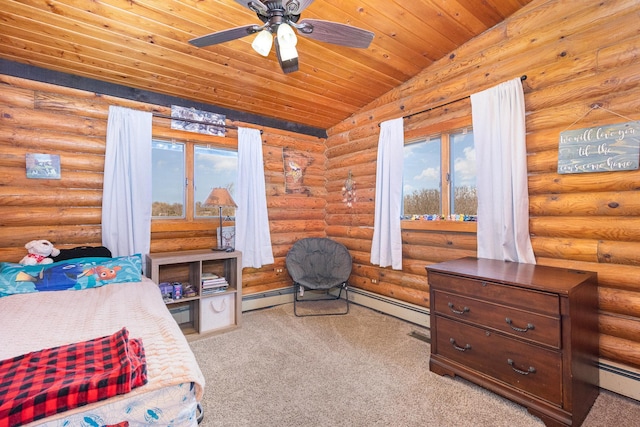 bedroom featuring baseboard heating, carpet floors, and multiple windows