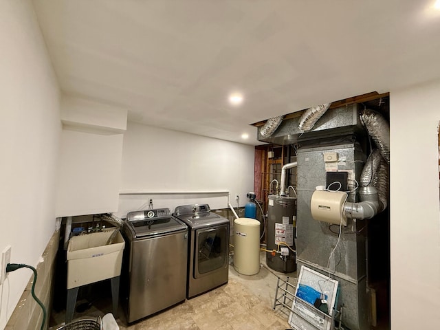 14303 Utica Ave, Savage, MN 55378 - laundry area featuring gas water heater, separate washer and dryer, and recessed lighting