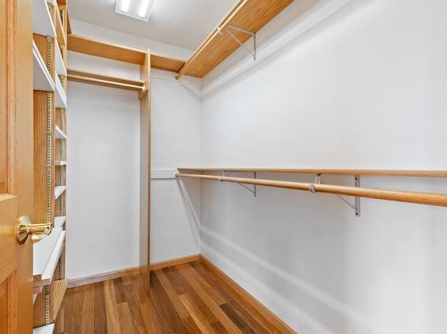 walk in closet with wood finished floors