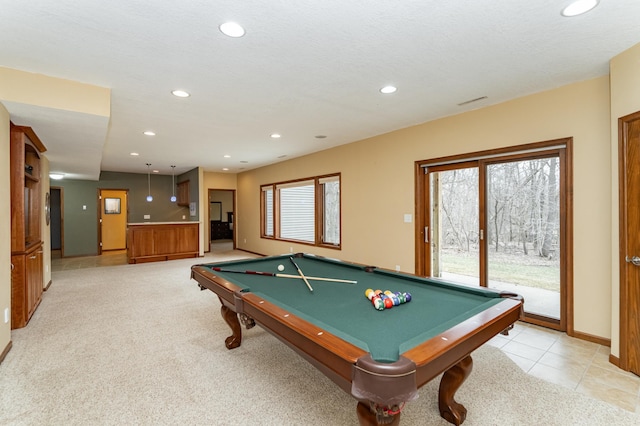1125 Riverwood Dr SW, Oronoco, MN 55960 - playroom featuring billiards table, recessed lighting, baseboards, and light colored carpet