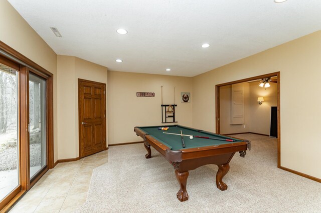 1125 Riverwood Dr SW, Oronoco, MN 55960 - recreation room featuring billiards, recessed lighting, baseboards, and ceiling fan