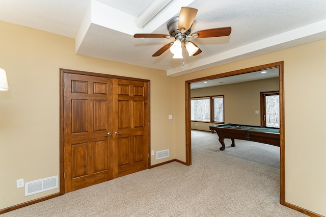 1125 Riverwood Dr SW, Oronoco, MN 55960 - playroom with carpet flooring, billiards table, baseboards, and a ceiling fan