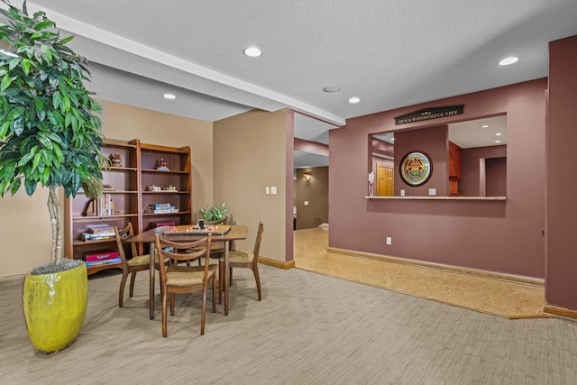 dining room with recessed lighting, baseboards, and carpet floors