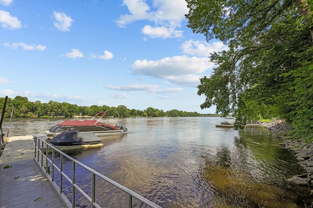 view of dock with a water view