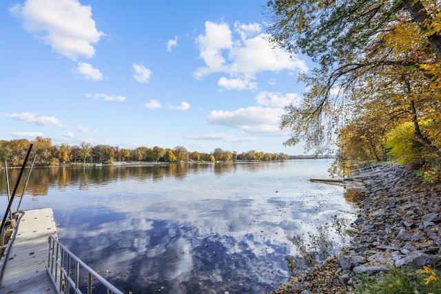 view of dock with a water view