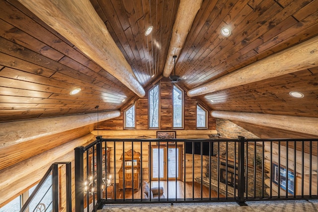 46174 County Highway 35, Vergas, MN 56587 - additional living space featuring wood ceiling, rustic walls, and recessed lighting