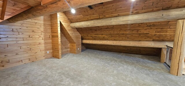 46174 County Highway 35, Vergas, MN 56587 - additional living space featuring carpet, wood walls, lofted ceiling, and wooden ceiling