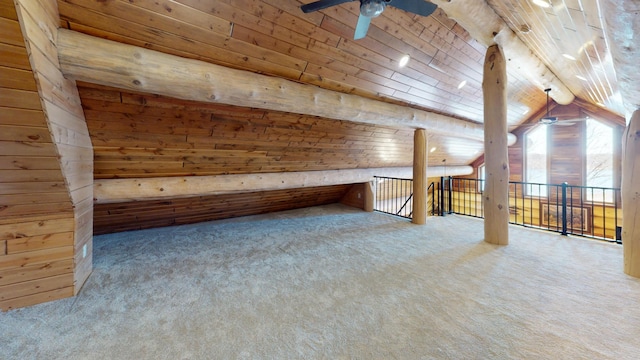 46174 County Highway 35, Vergas, MN 56587 - bonus room with a ceiling fan, carpet floors, vaulted ceiling, wooden walls, and wooden ceiling