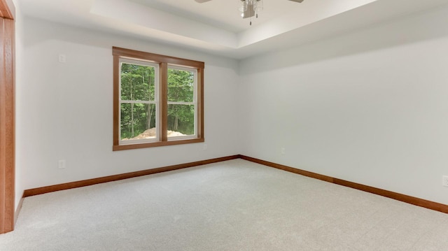 24888 65th Ave, Sigel Twp, WI 54727 - unfurnished room with carpet flooring, a ceiling fan, and a tray ceiling
