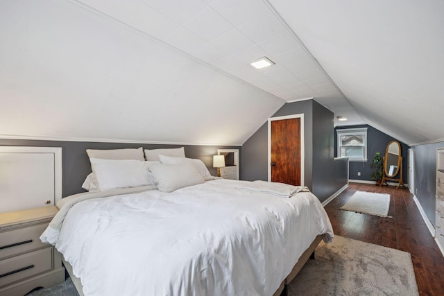 3011 Brunswick Ave S, Saint Louis Park, MN 55416 - bedroom with dark wood-style floors, baseboards, and lofted ceiling