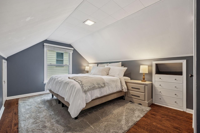 3011 Brunswick Ave S, Saint Louis Park, MN 55416 - bedroom with dark wood-style floors, lofted ceiling, and baseboards