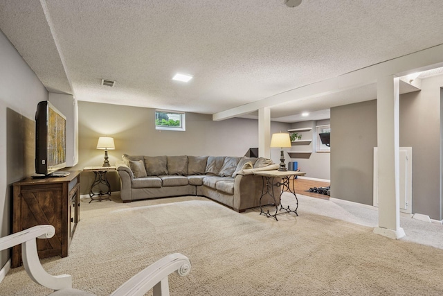 3011 Brunswick Ave S, Saint Louis Park, MN 55416 - living room featuring carpet floors, a textured ceiling, and baseboards